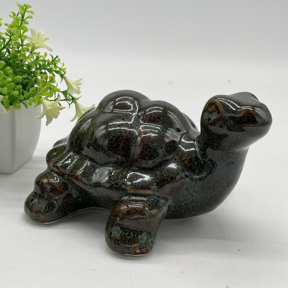 Russ Home Ceramic Tortoise Figurine Brown Drip Glaze Studio Pottery Style Large